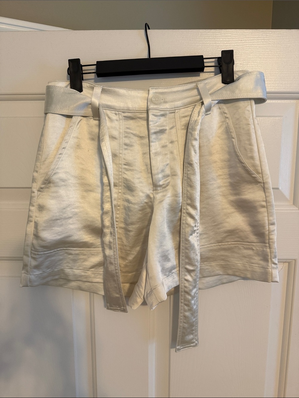Banana Republic Factory Cream Satin Tie-Waist High Rise Shorts